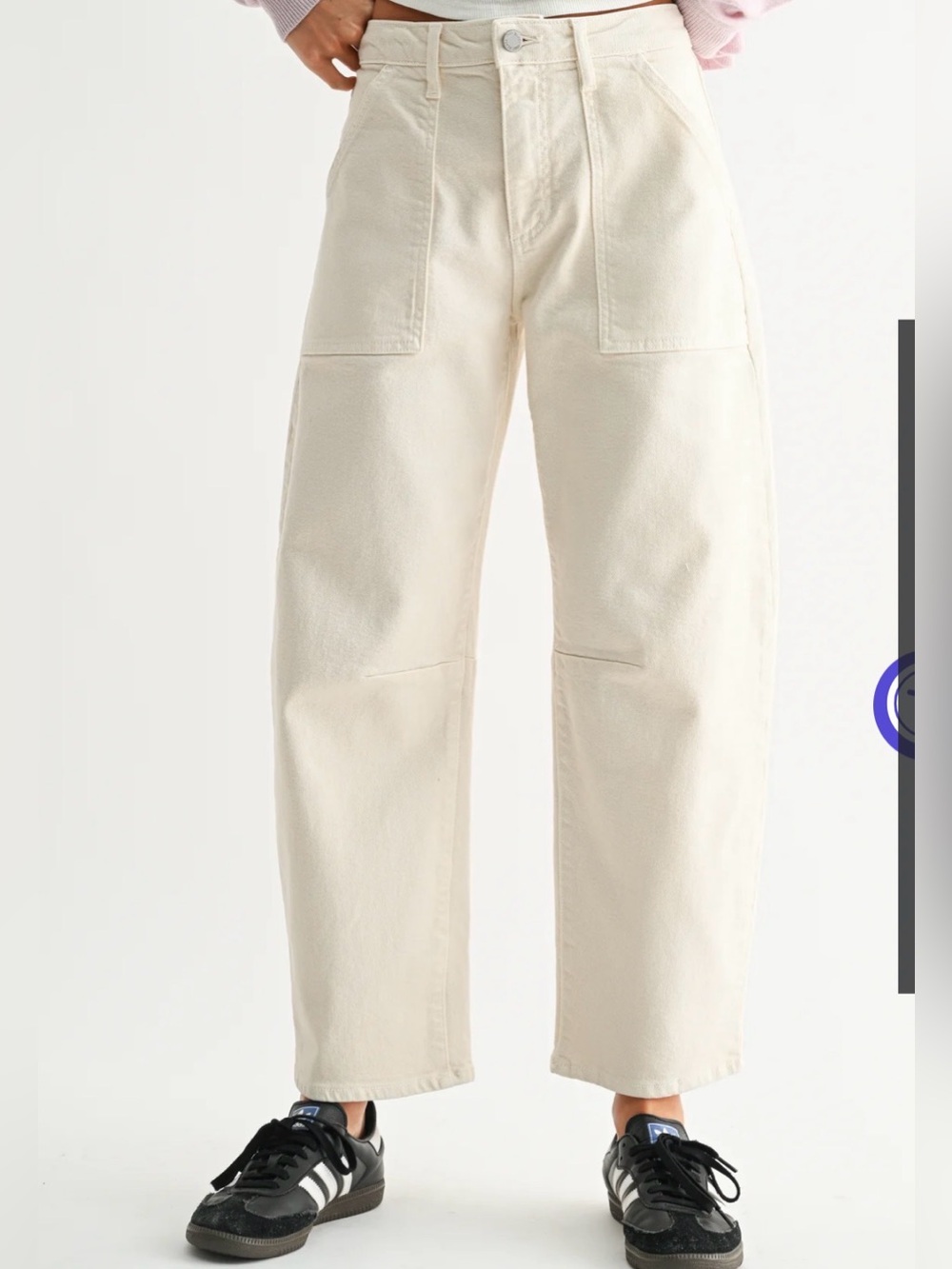 NEW Just Black Utility Seamed Barrel Jeans Cream Sz 26
